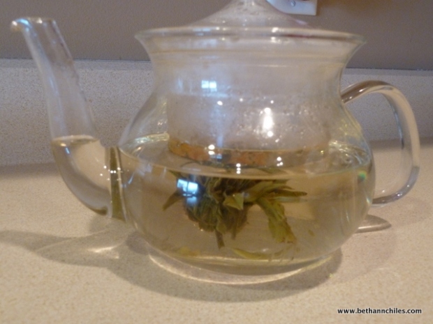 View of tea blooming in the teapot