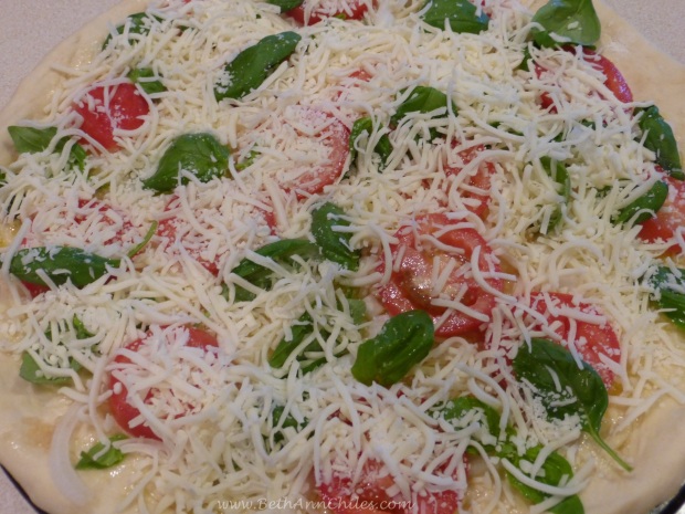 White Pizza with tomato, basil, garlic